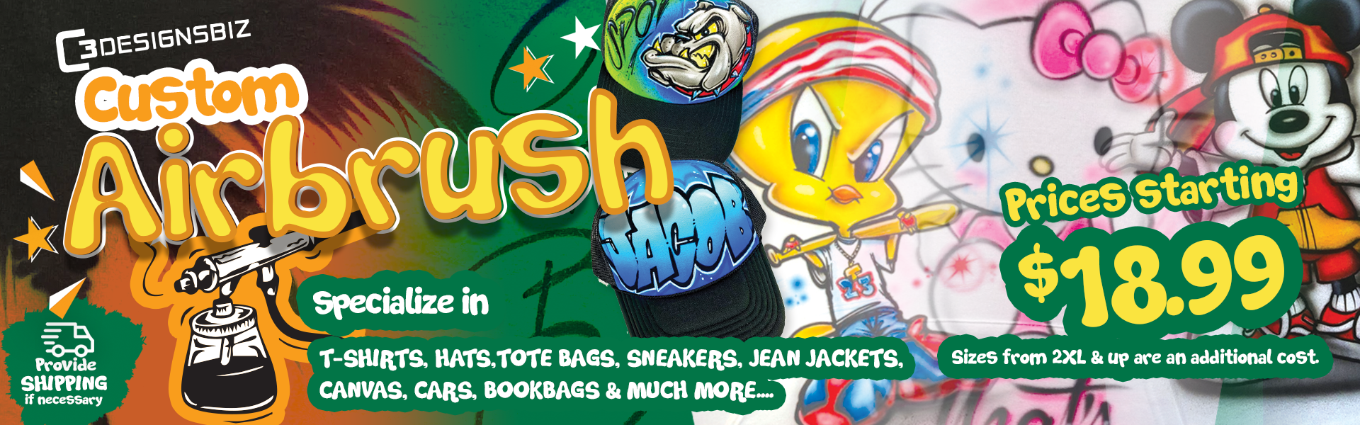 Custom Airbrush Design: t-shirts, hats, tote bags, sneakers, jean jackets, canvas, cars, bookbags & much more.... Custom Airbrush T-Shirt Designs